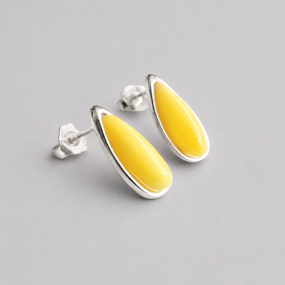 Baltic Yellow Amber and Sterling Silver Stud Earrings