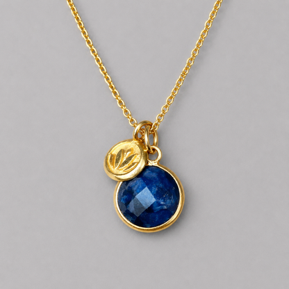 Sapphire & Lotus Charm 24k Gold Vermeil Necklace