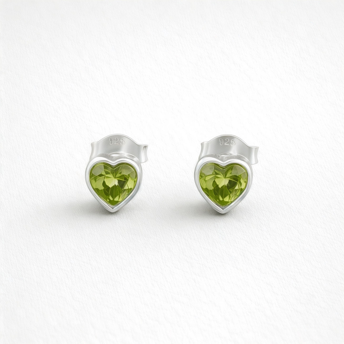 Peridot Heart Stud Earrings in Sterling Silver
