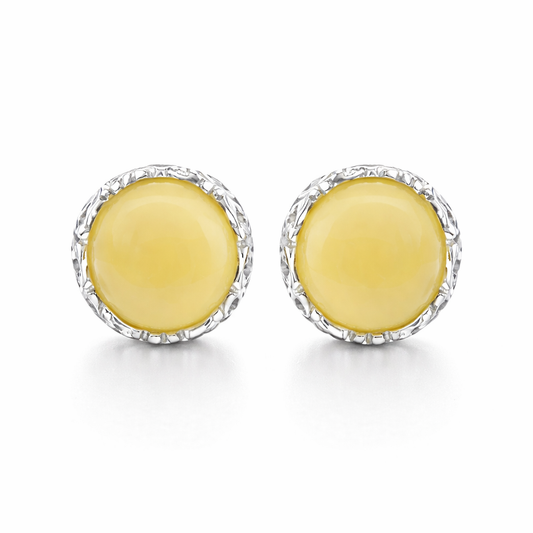 Honey Baltic Amber Stud Earrings – Round Amber in 925 Sterling Silver
