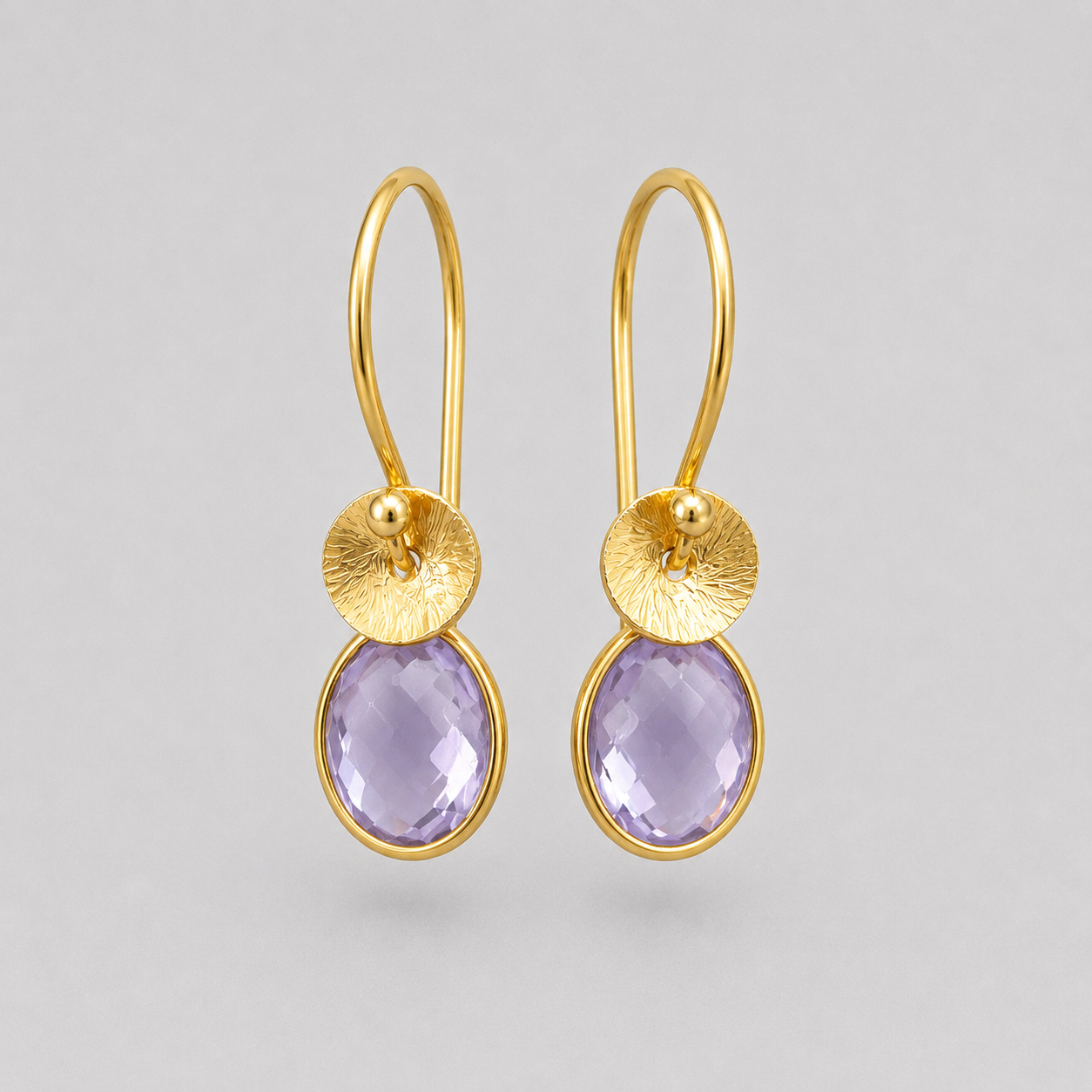Amethyst February birthstone 24k gold vermeil earrings.