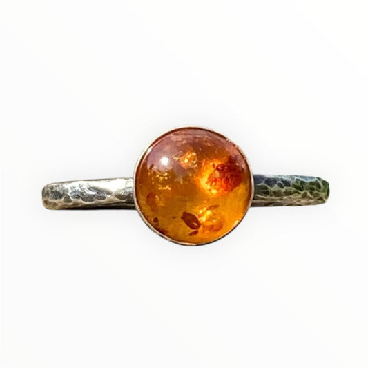 Amber rustic oxidised sterling silver ring. Made to order.