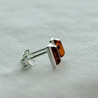Baltic Amber and Sterling Silver Rectangular Stud Earrings