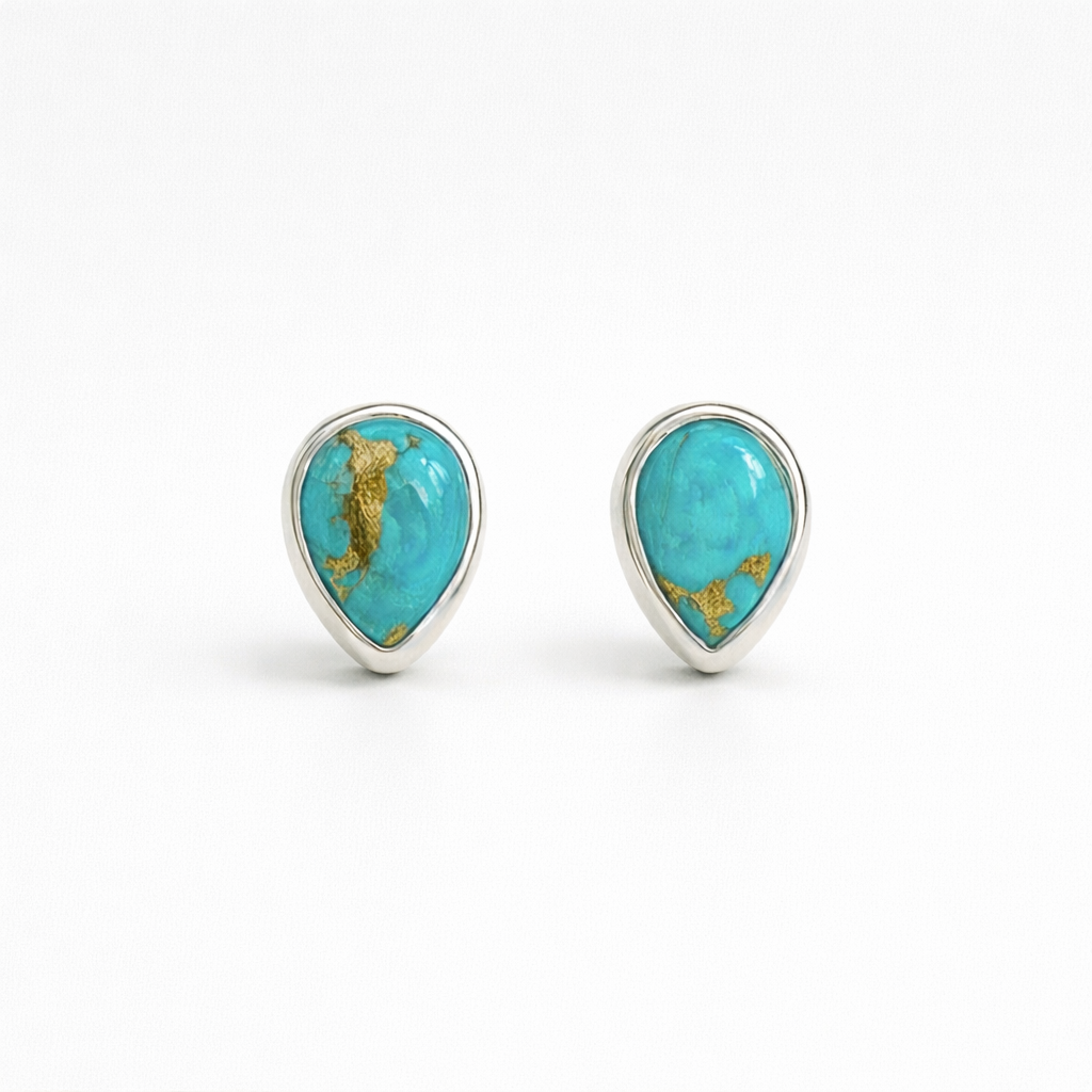 Sterling Silver Blue Mohave Turquoise Teardrop Stud Earrings