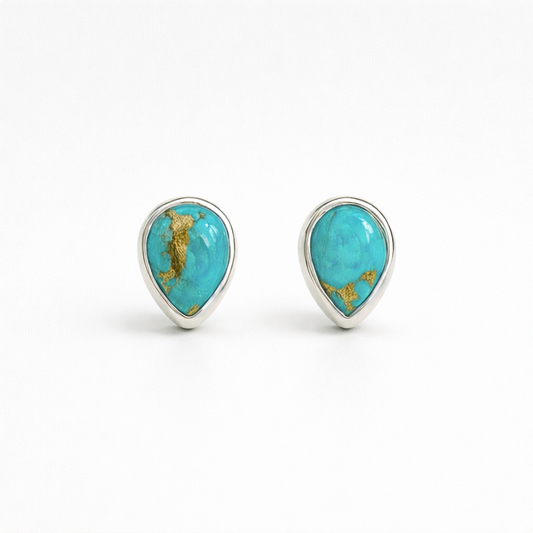 Sterling Silver Blue Mohave Turquoise Teardrop Stud Earrings