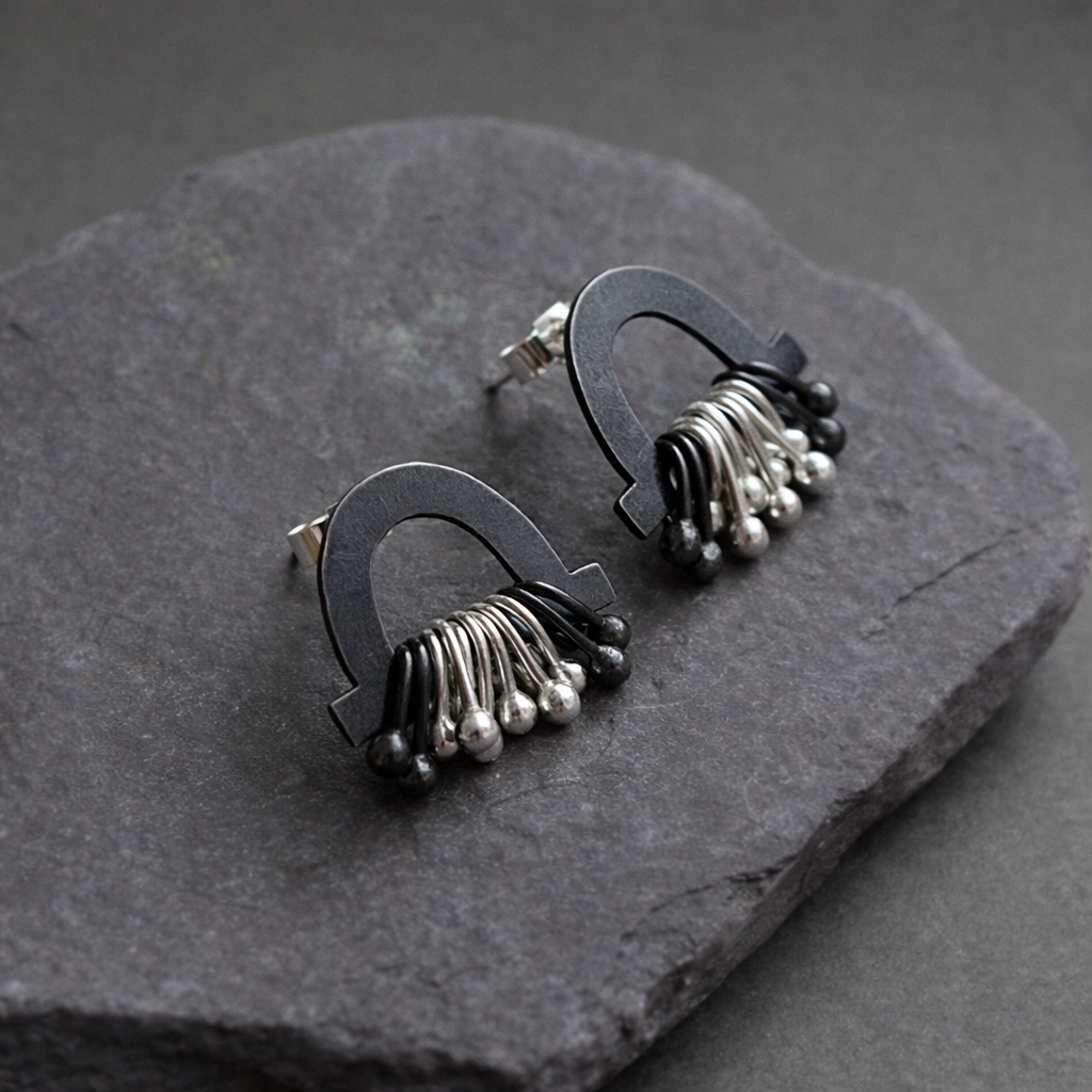Sterling silver stud earrings. Oxidised silver.