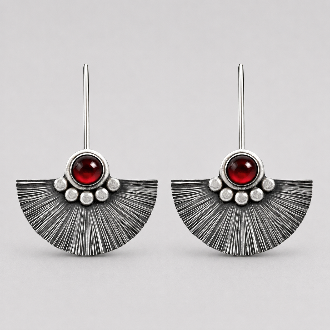 Garnet Fan Sterling Silver Earrings