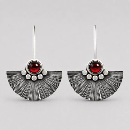 Garnet Fan Sterling Silver Earrings