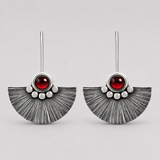 Garnet Fan Sterling Silver Earrings