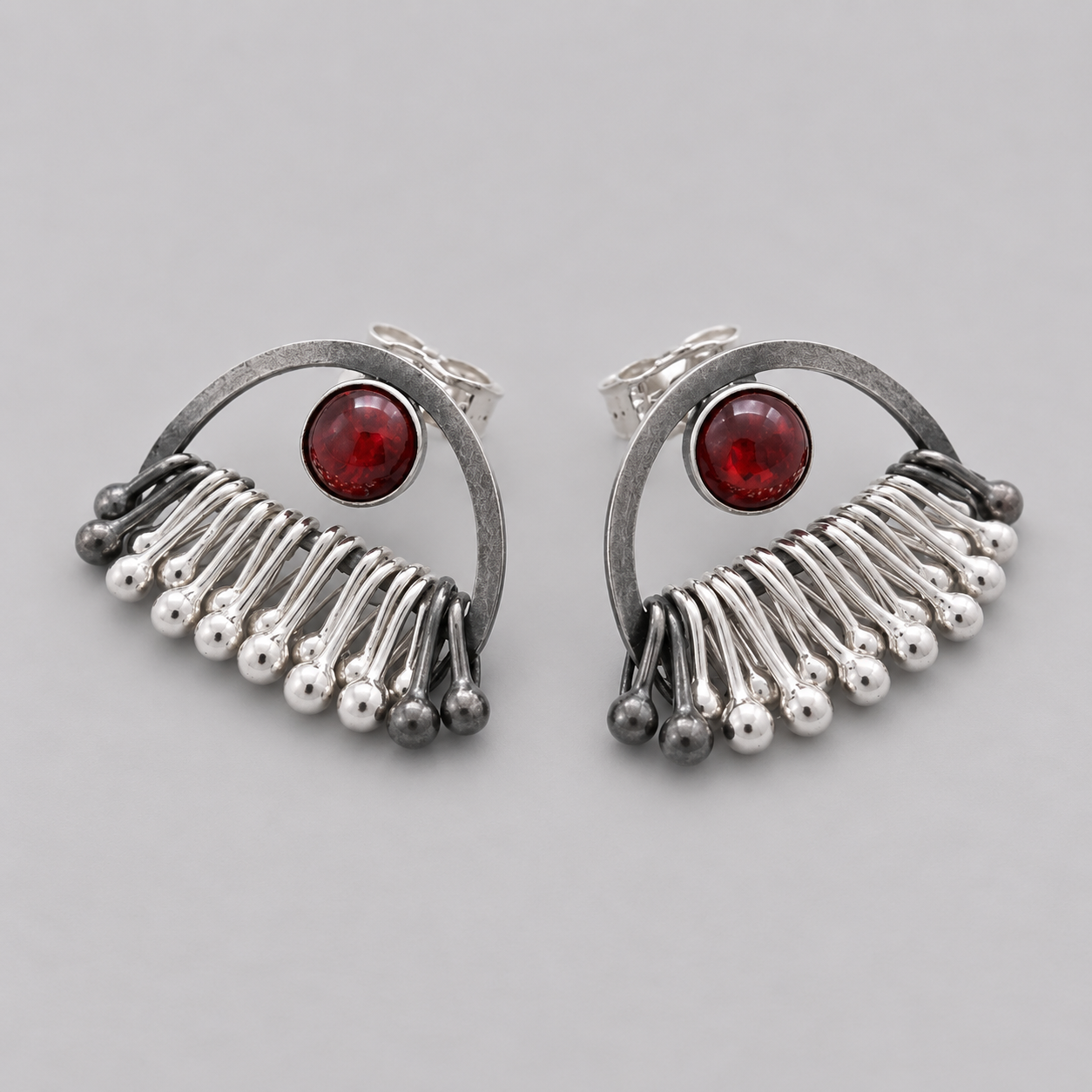 Garnet sterling silver dangle stud earrings. Made to order.