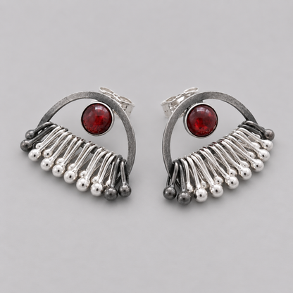 Garnet sterling silver dangle stud earrings. Made to order.