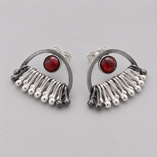 Garnet sterling silver dangle stud earrings. Made to order.