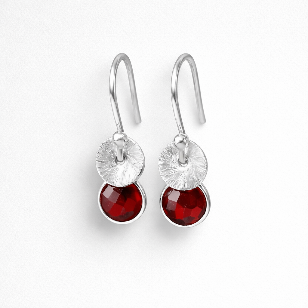 Sterling Silver Garnet Dangle Earrings