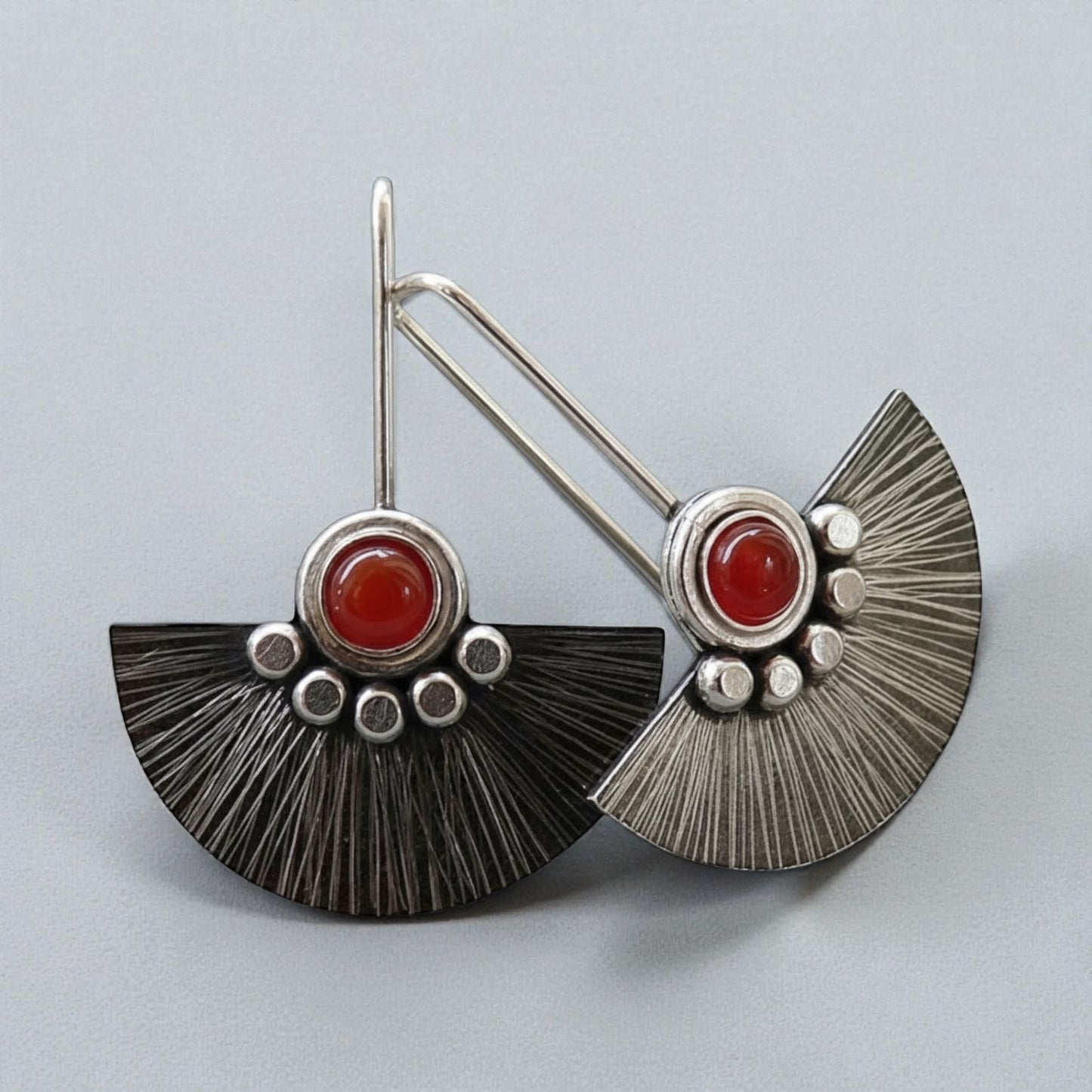 Carnelian sterling silver fan earrings.
