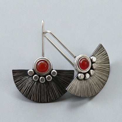 Carnelian sterling silver fan earrings.