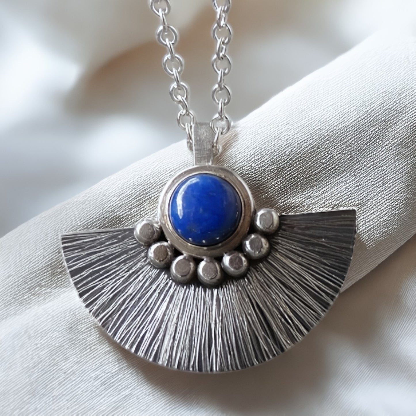 Lapis lazuli sterling silver fan necklace.  MADE TO ORDER.