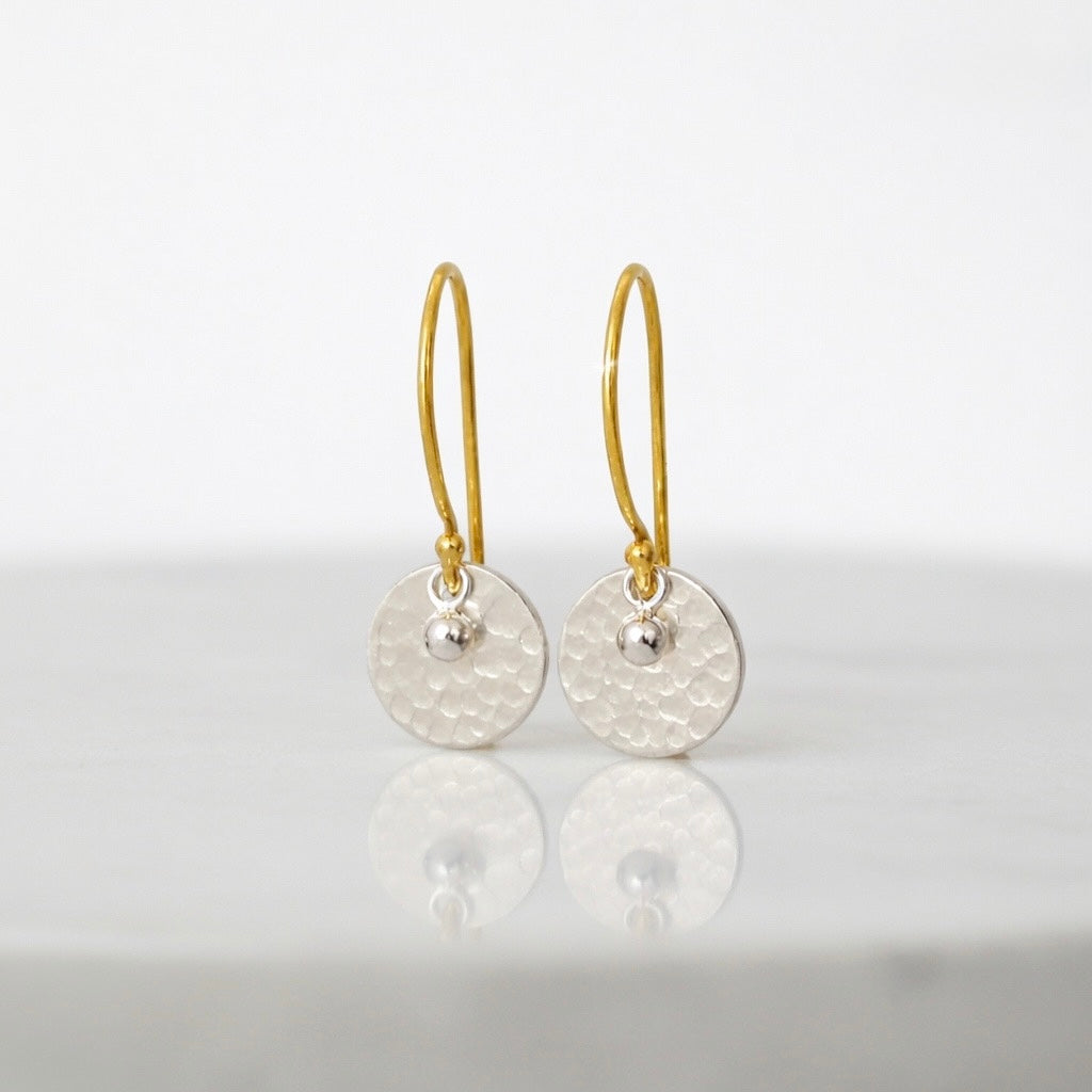 Gold vermeil, sterling silver disc and ball earrings.