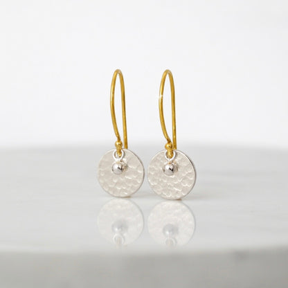 Gold vermeil, sterling silver disc and ball earrings.