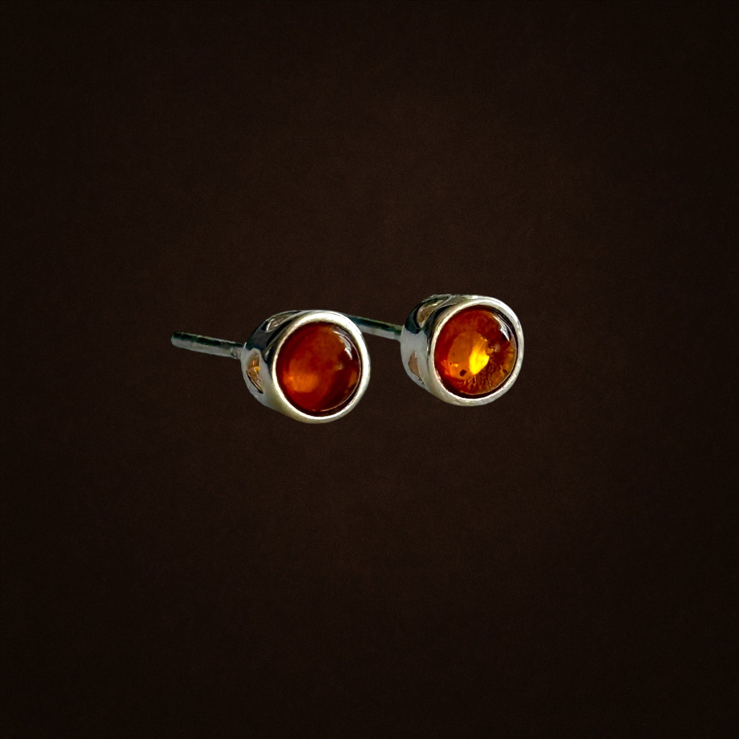 Small Sterling Silver Stud Earrings with Baltic Amber