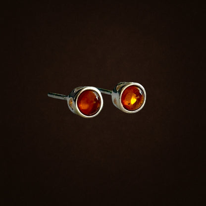 Small Sterling Silver Stud Earrings with Baltic Amber