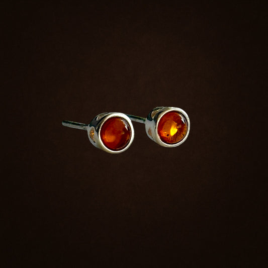 Small Sterling Silver Stud Earrings with Baltic Amber