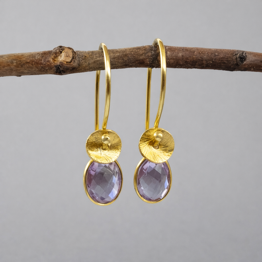 Amethyst February birthstone 24k gold vermeil earrings.