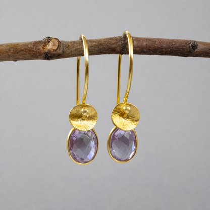 Amethyst February birthstone 24k gold vermeil earrings.