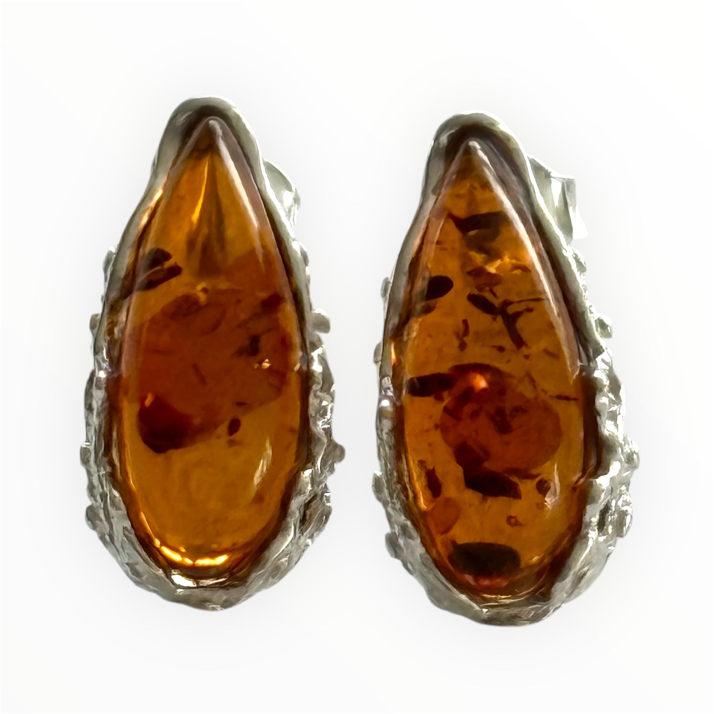 Baltic Brown Amber and Sterling Silver Stud Earrings