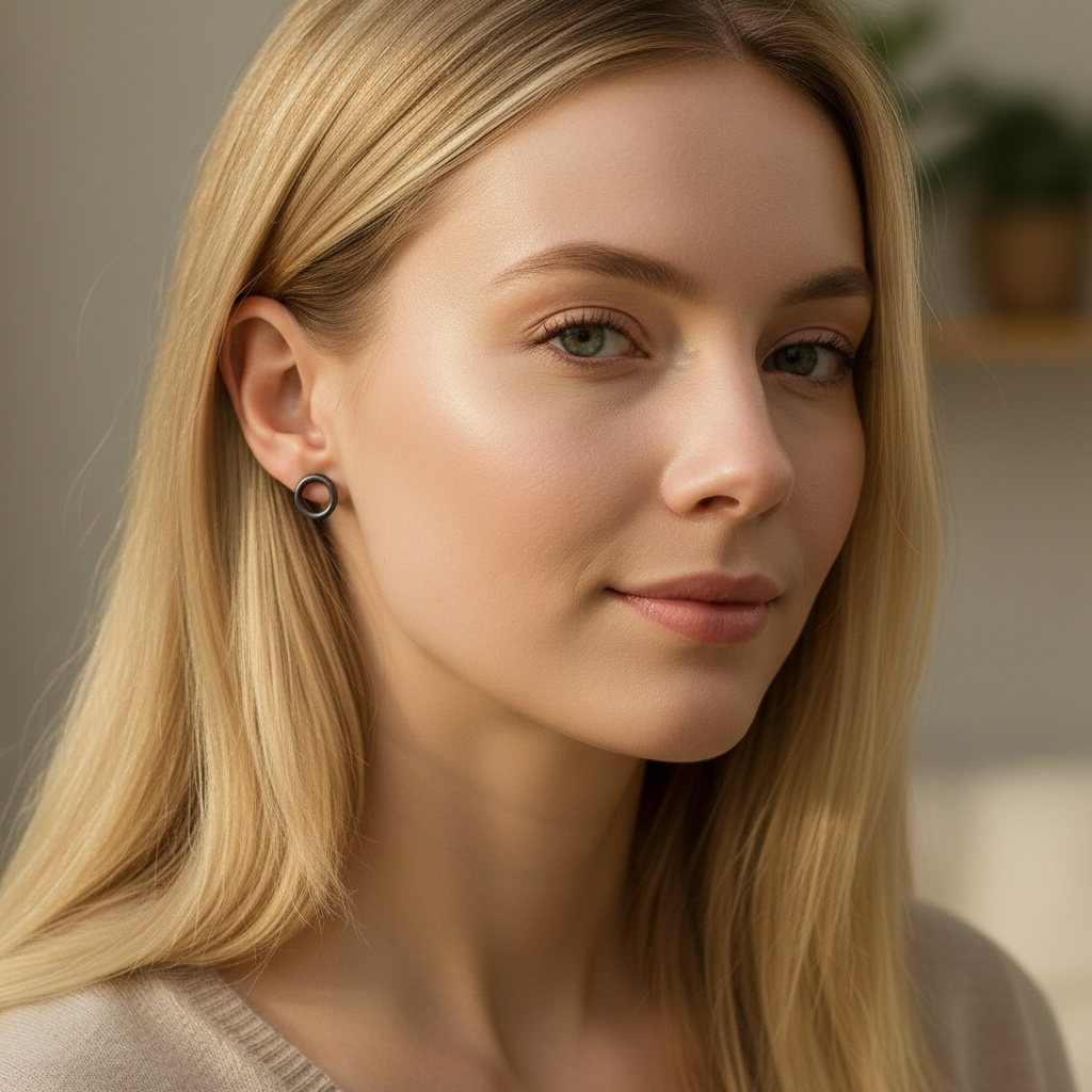 Oxidised sterling silver circle stud earrings.