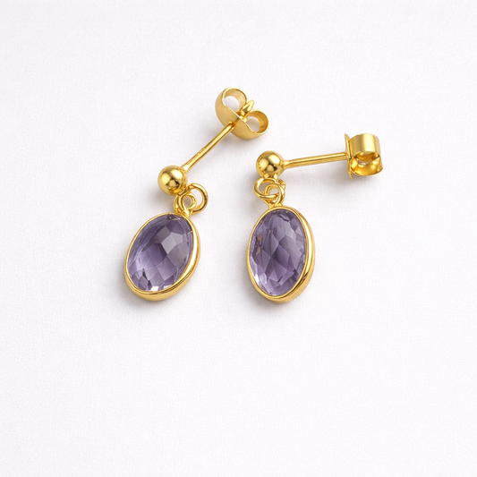 Amethyst 24k gold vermeil stud earrings. February birthstone earrings.
