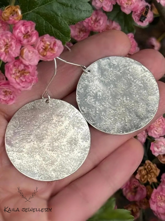 Large Sterling Silver Textured Disc Earrings