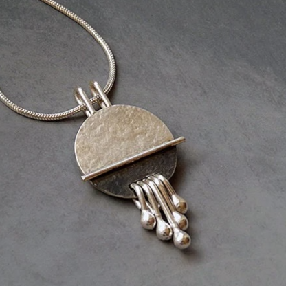 Handmade Sterling Silver Disc Pendant Necklace Textured and Oxidised Finish