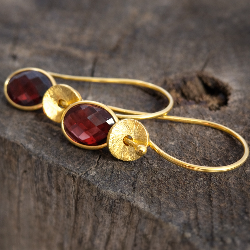 24k gold vermeil and garnet earrings.