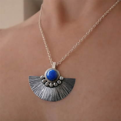 Lapis lazuli sterling silver fan necklace.  MADE TO ORDER.