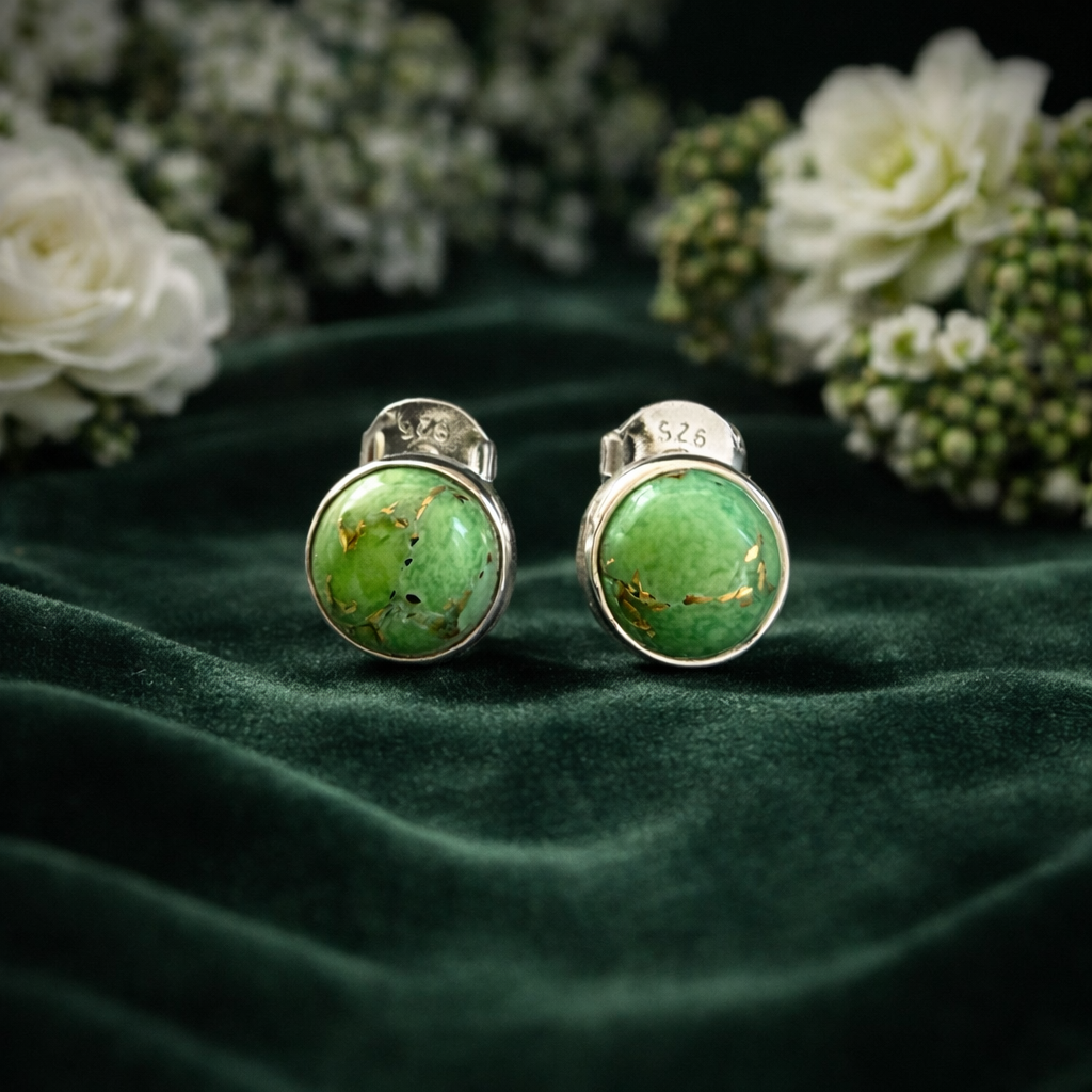 925 Sterling Silver Green Mohave Stud Earrings – 7mm