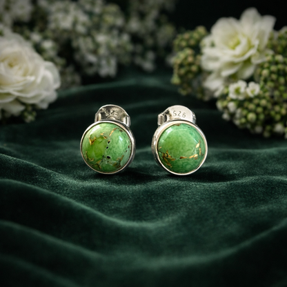 925 Sterling Silver Green Mohave Stud Earrings – 7mm