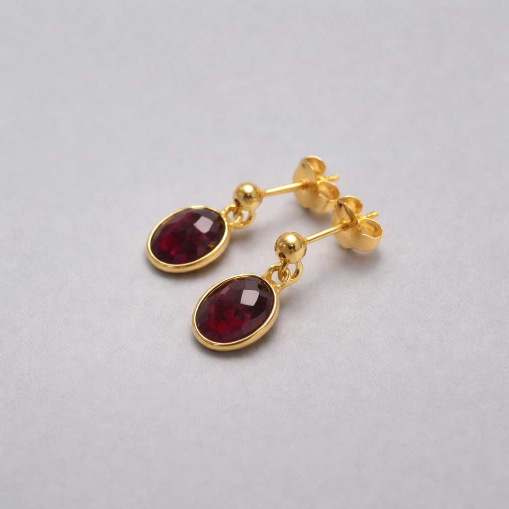 Garnet Gold Vermeil Drop Earrings – Also Available in Green Onyx, Citrine, Lapis Lazuli