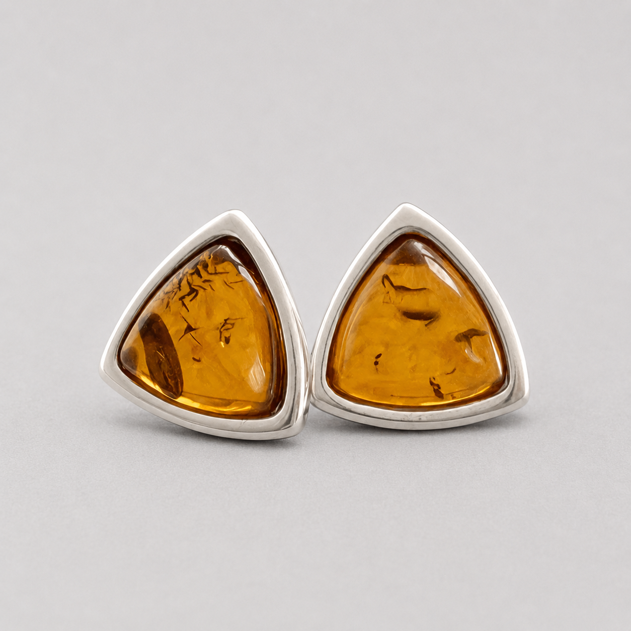 Genuine Baltic Amber and Sterling Silver Triangle Stud Earrings