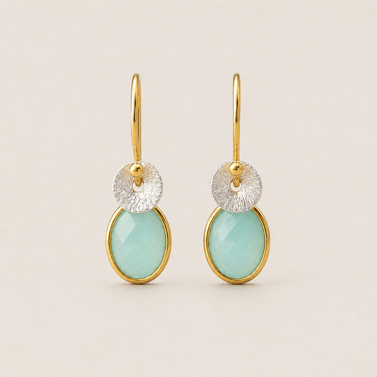 Two Tone Gold Vermeil & Sterling Silver Amazonite Earrings