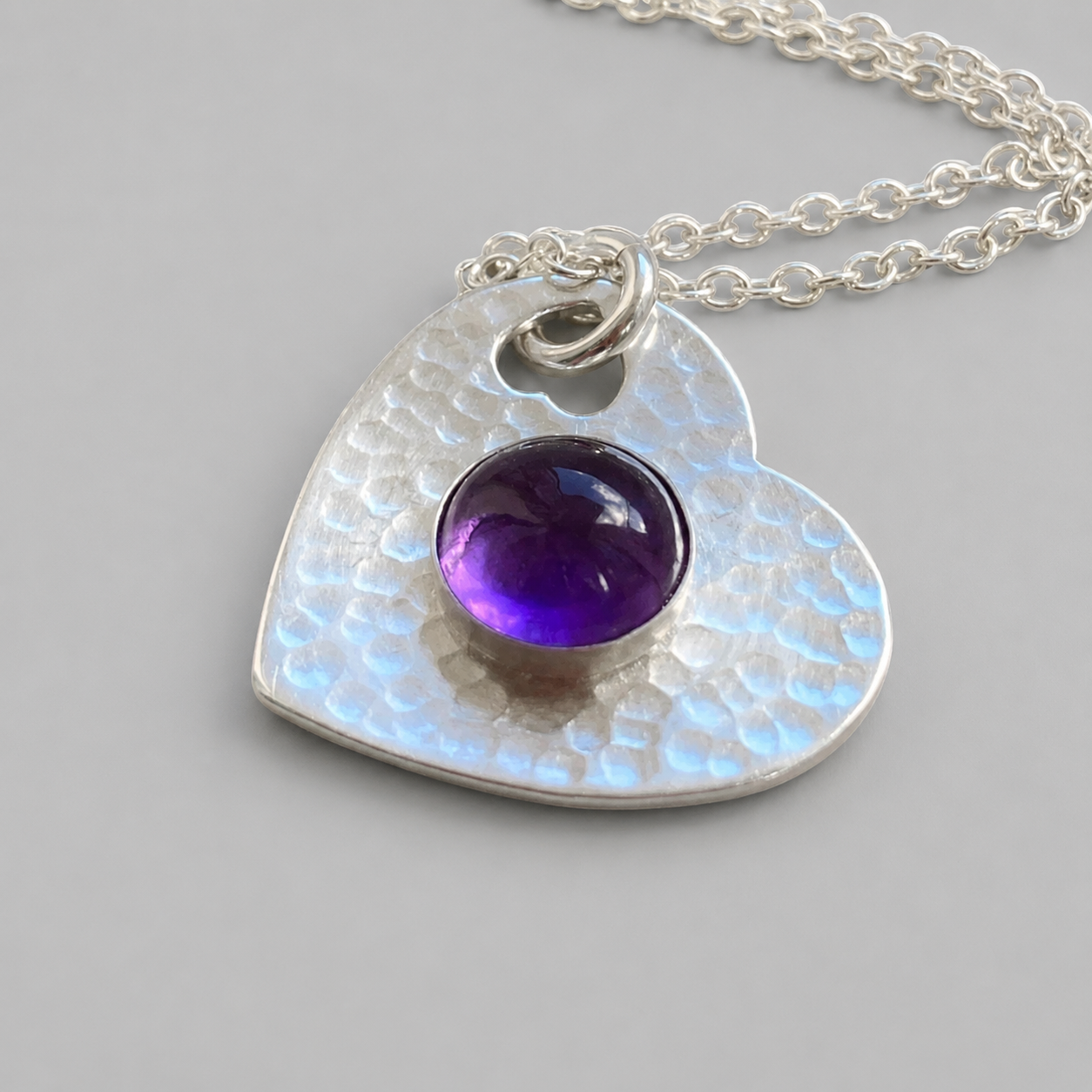 Amethyst sterling silver heart necklace