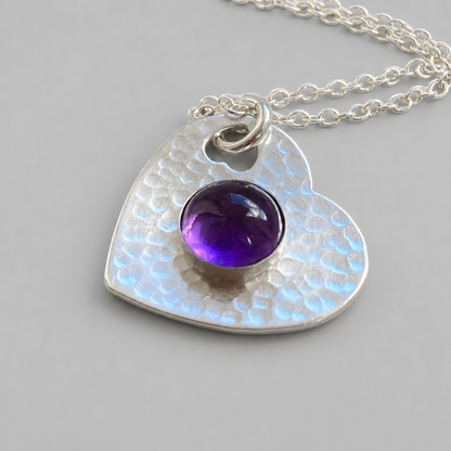 Amethyst sterling silver heart necklace