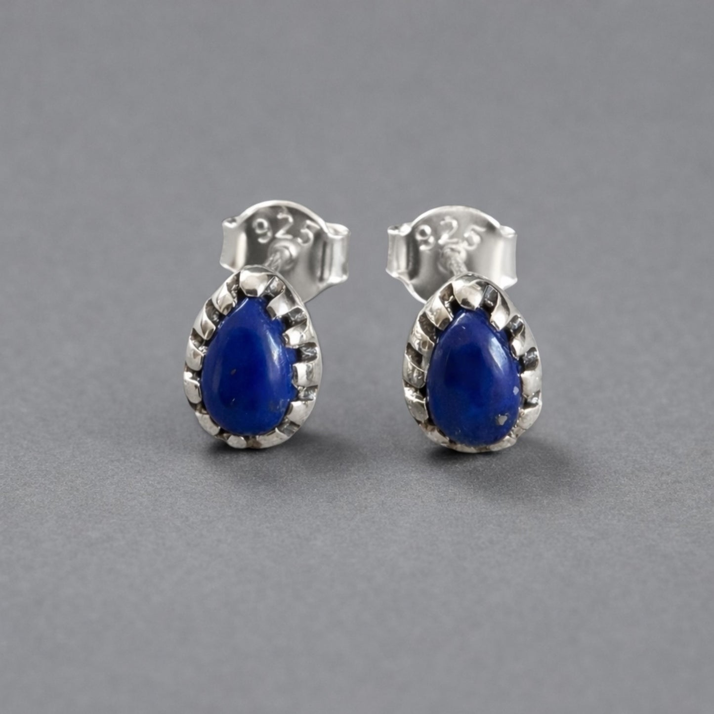 Lapis Lazuli Teardrop Stud Earrings in 925 Sterling Silver