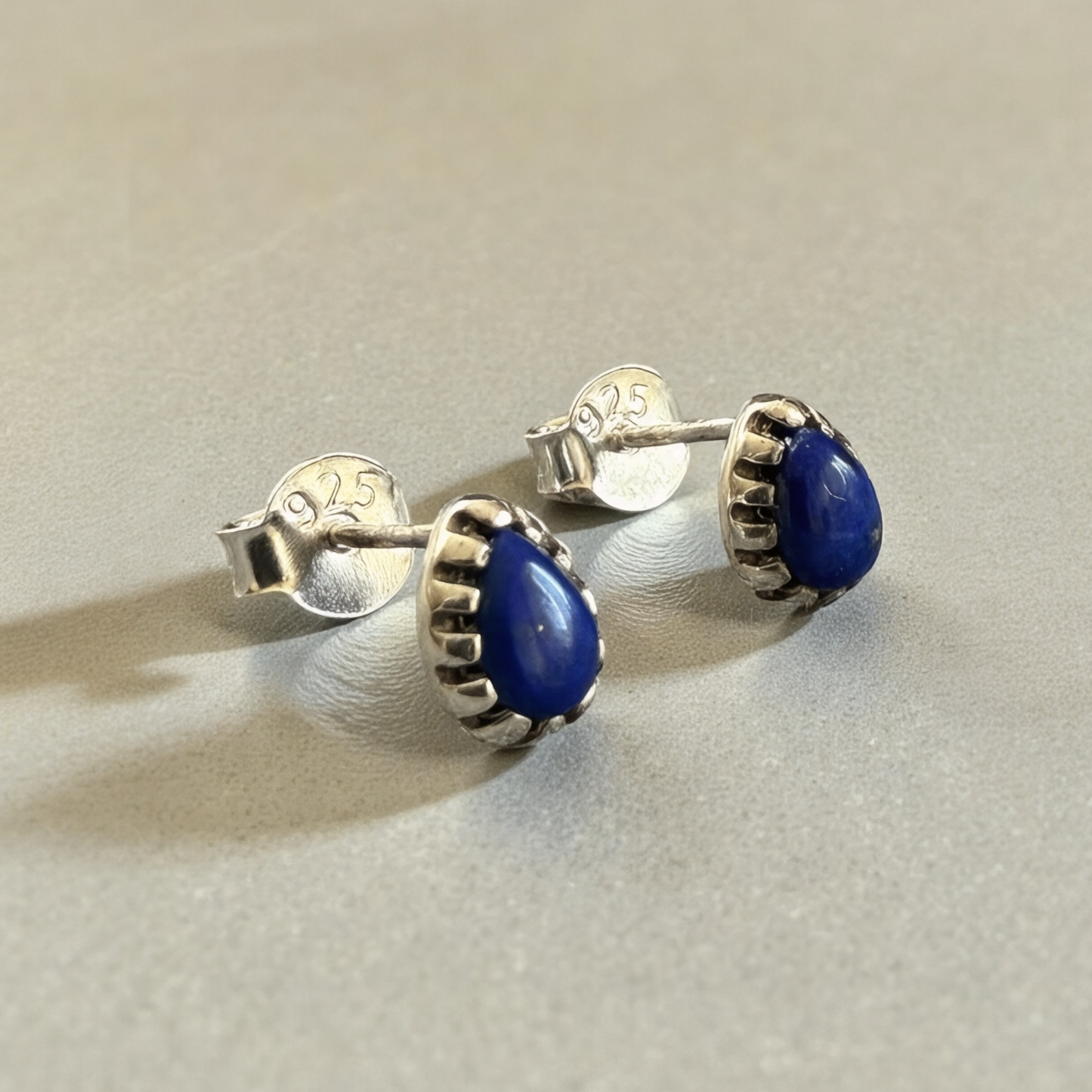 Lapis Lazuli Teardrop Stud Earrings in 925 Sterling Silver