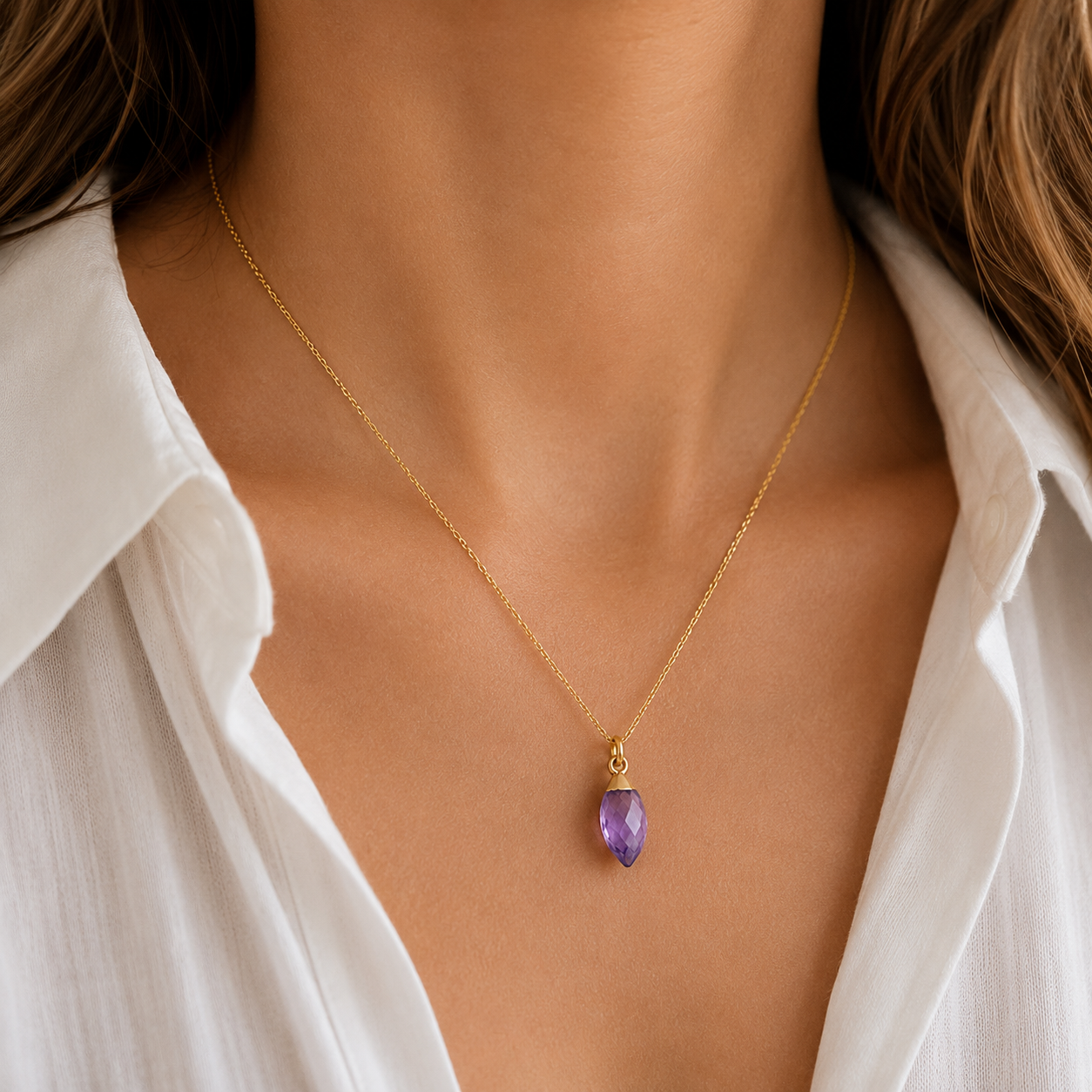 24k Gold Vermeil Amethyst Necklace | February Birthstone