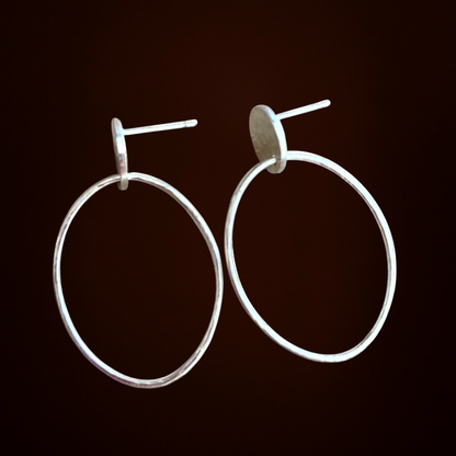 Sterling silver hammered disc and oval stud earrings