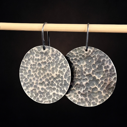 Large oxidised sterling silver disc earrings
