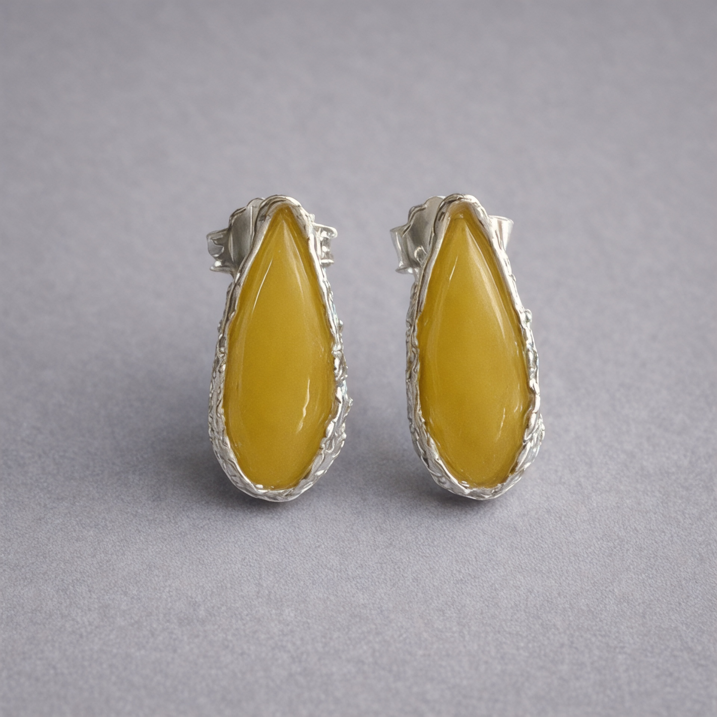 Sterling Silver and Yellow Amber Stud Earrings