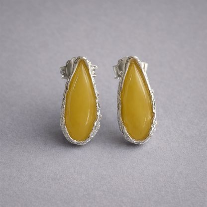 Sterling Silver and Yellow Amber Stud Earrings