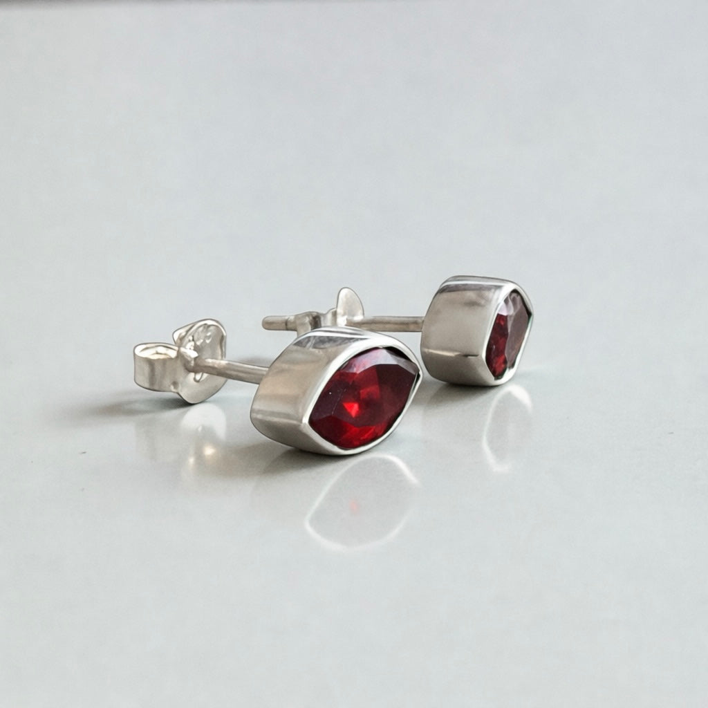 Marquise Garnet Stud Earrings in Sterling Silver