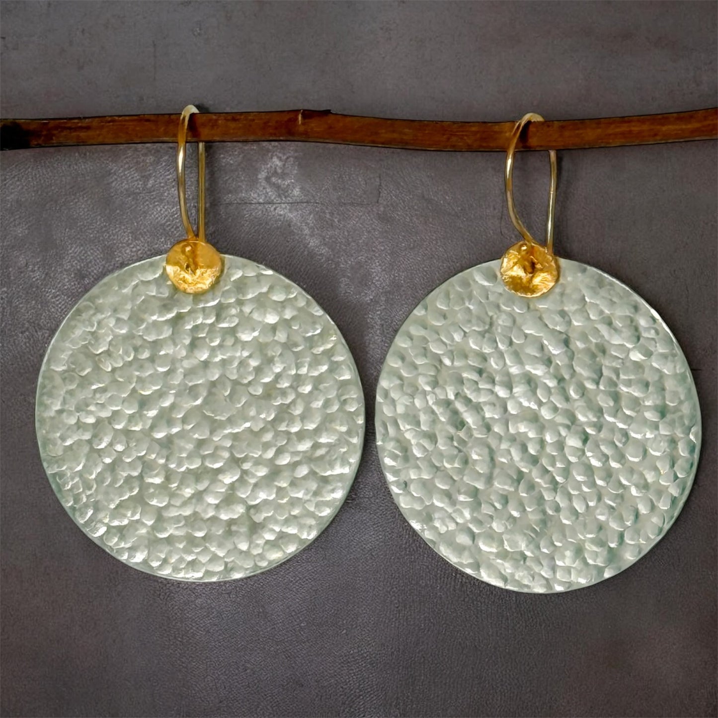 Large hammered sterling silver disc earrings